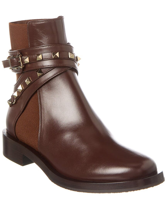 Valentino Rockstud Leather Boot Brown Multi