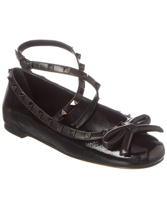 Valentino Rockstud Patent Ballet Flat Black