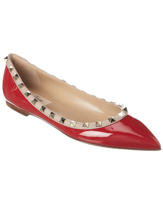 Valentino Rockstud Patent Flat Red