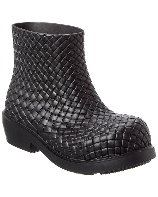 Bottega Veneta Fireman Intreccio Rubber Boot Black