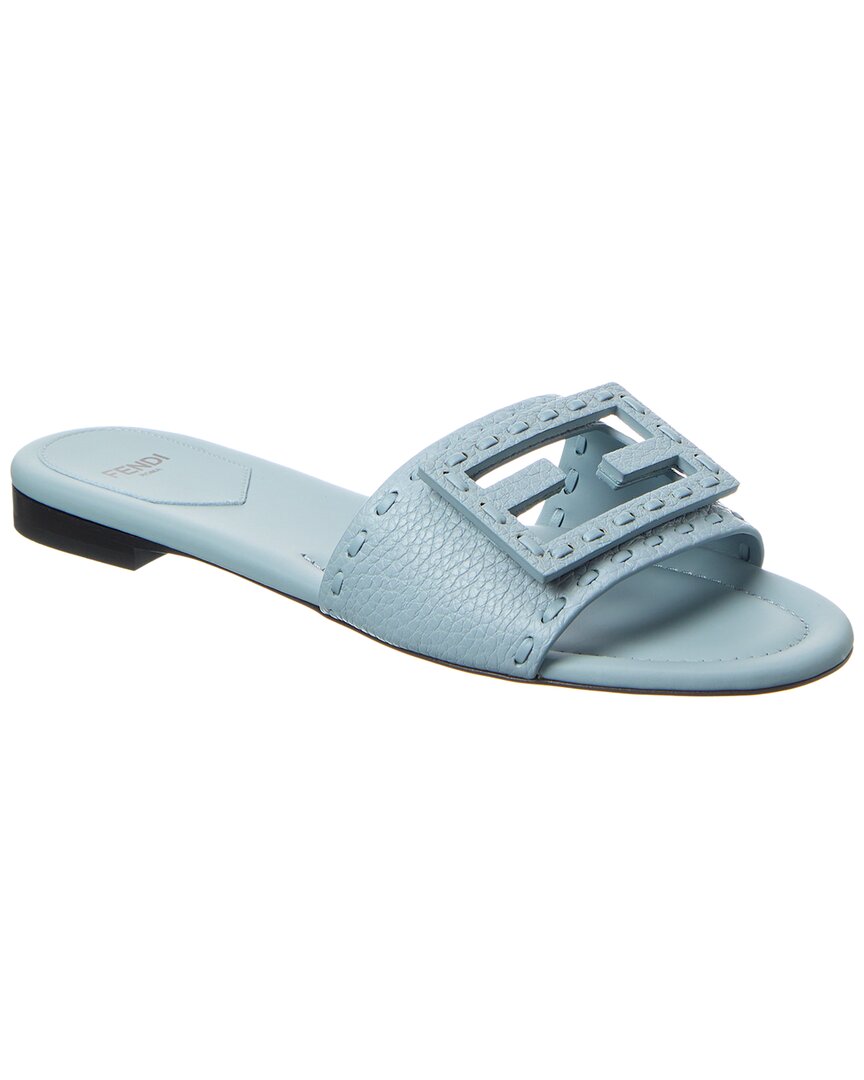 Fendi Ff Baguette Leather Sandal Blue