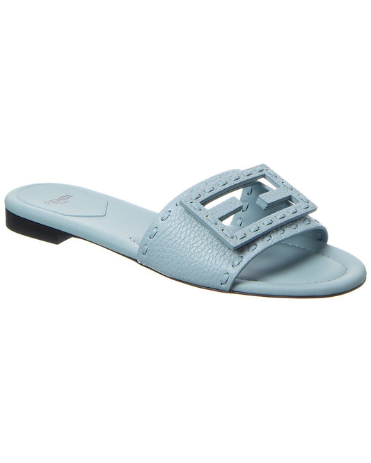 Fendi Ff Baguette Leather Sandal Blue