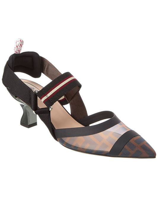 Fendi Colibri Mesh Slingback Pump 36.5 Brown Multi