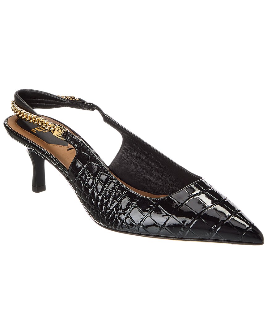 Fendi Colibri Lite Croc-Embossed Patent Slingback Pump Black
