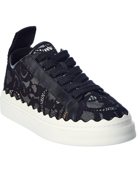 Chloe Lauren Lace & Leather Sneaker Black