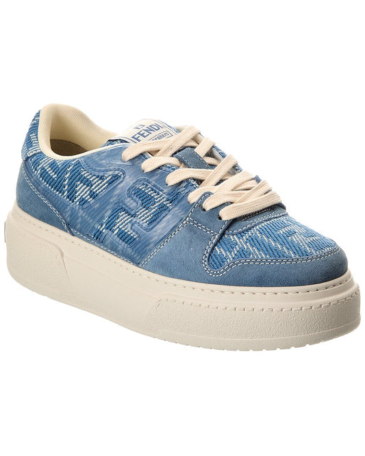 Fendi Match Ff Jacquard & Suede Platform Sneaker Blue