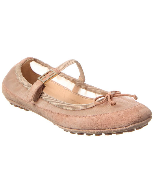 Fendi Baguette Suede & Mesh Ballet Flat Pink