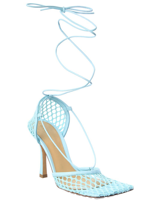Bottega Veneta Stretch Leather Ankle Wrap Sandal Blue