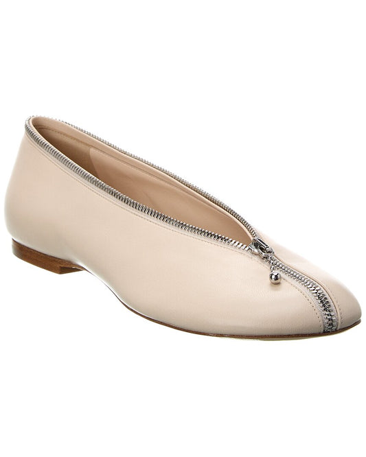 Burberry Sadler Zip Leather Ballet Flat White