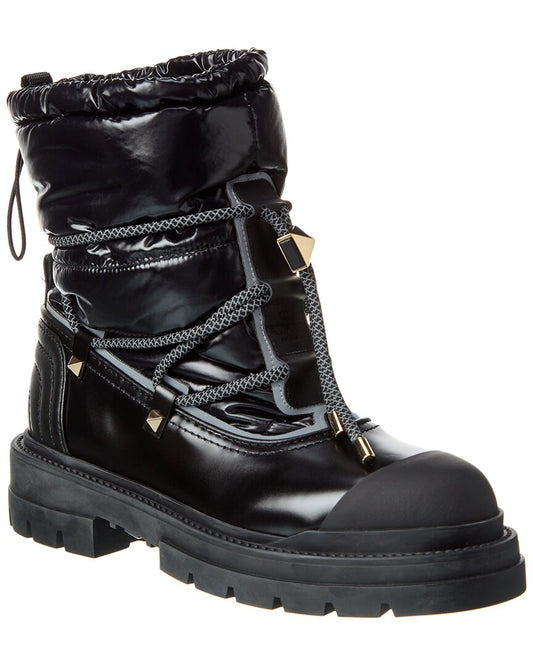 Valentino Rockstud Leather Winter Bootie Black