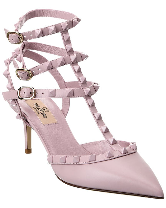Valentino Rockstud Caged 65 Leather Ankle Strap Pump Purple