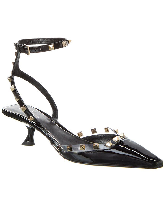 Valentino Rockstud 50 Patent & Vinyl Pump Black
