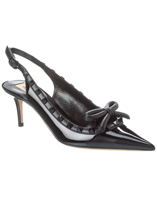 Valentino Rockstud 60 Patent Slingback Pump Black