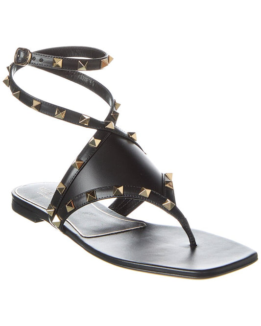 Valentino Rockstud Leather Thong Sandal Black