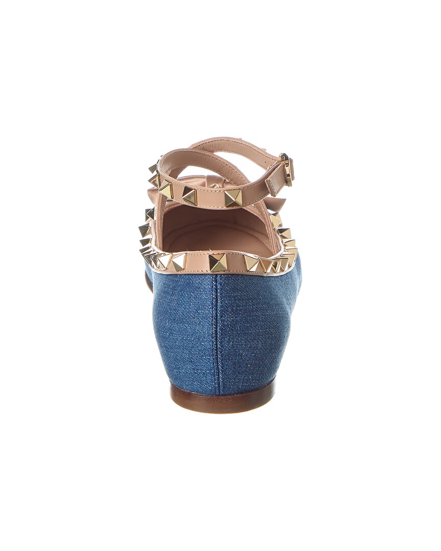 Valentino Rockstud Denim & Leather Ballerina Flat