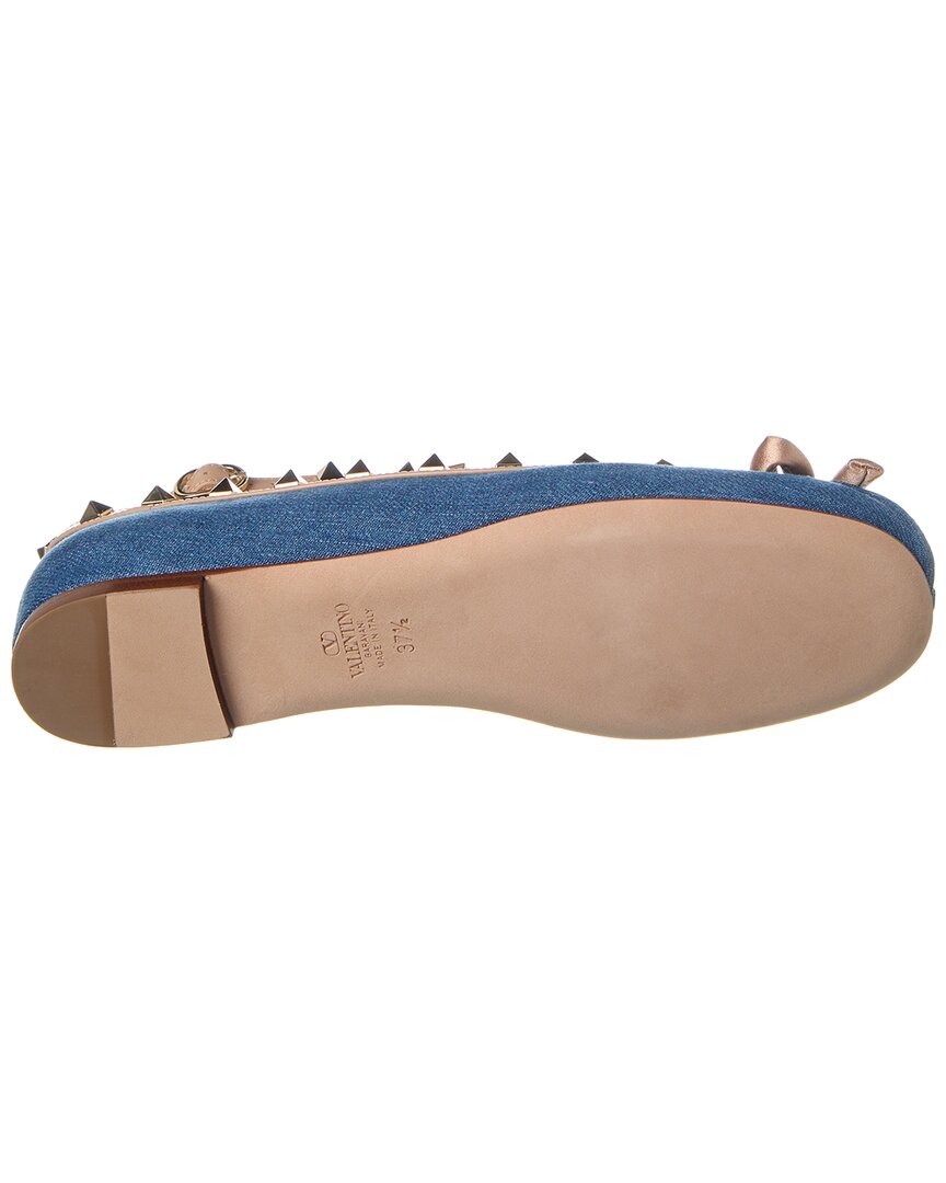 Valentino Rockstud Denim & Leather Ballerina Flat