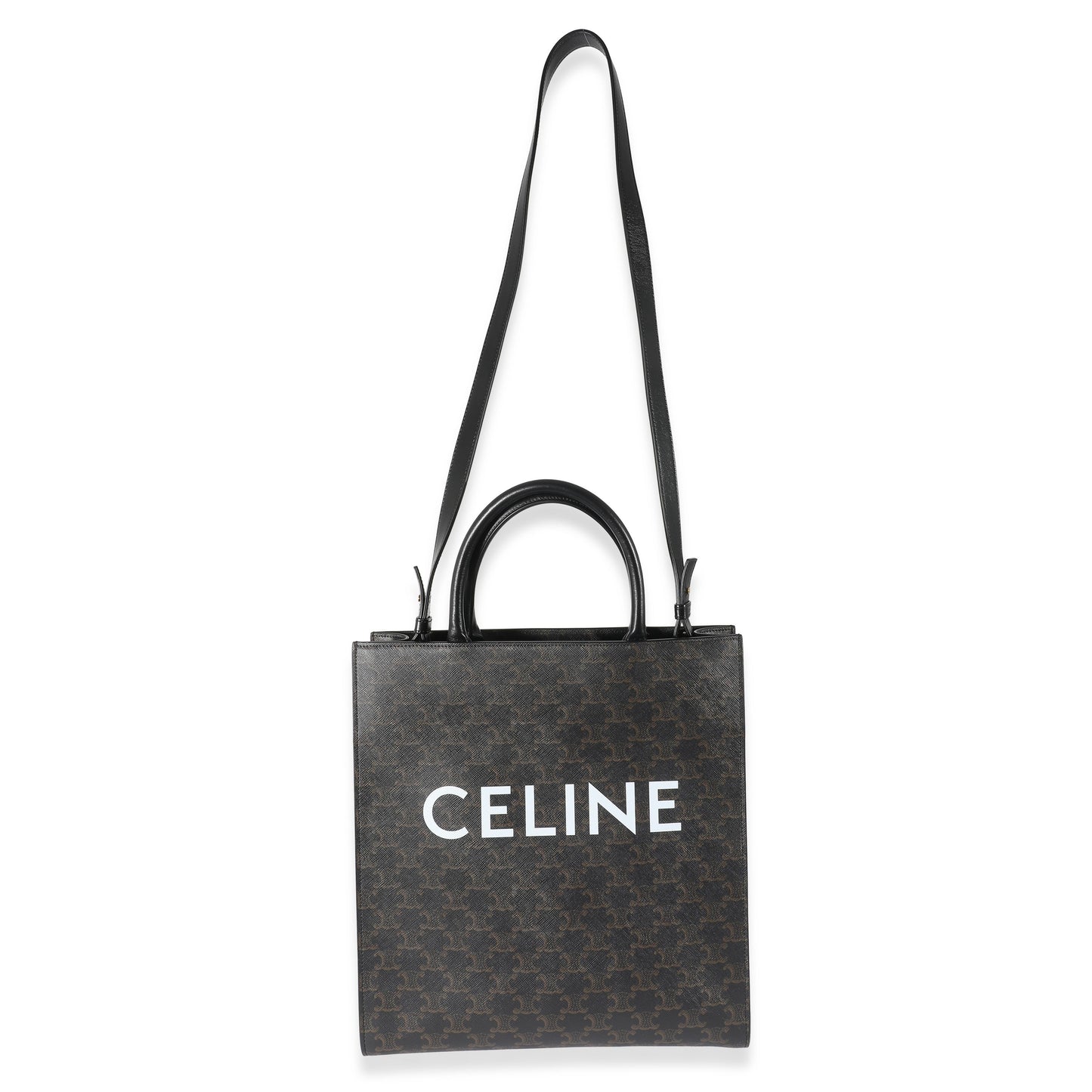 CELINE Black Triomphe Canvas Medium Vertical Cabas Tote