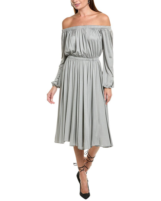 Valentino Off-Shoulder Silk Midi Dress Multi