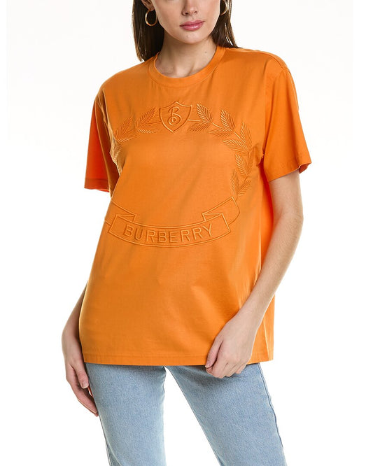 Burberry Logo Embroidered T-Shirt Orange