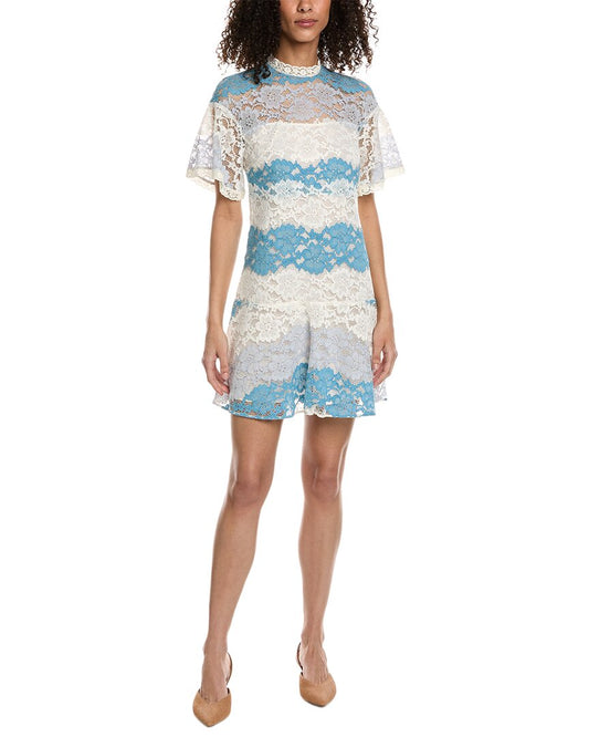 Burberry Floral Print Silk-Lined Mini Dress Blue