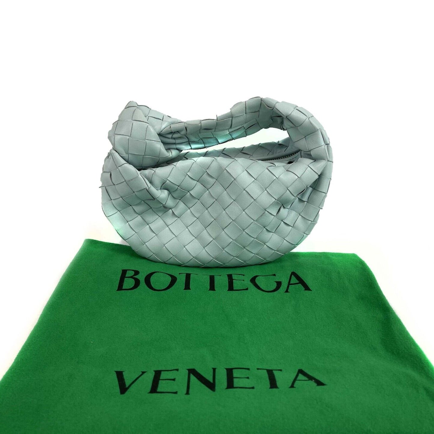 BOTTEGA VENETA - Mini Jodie Knotted Leather Washed Teal Blue Teen - Brand New