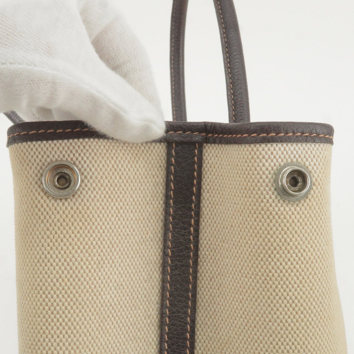 HERMES Canvas Leather Garden Party PM Tote Bag Beige G Stamp