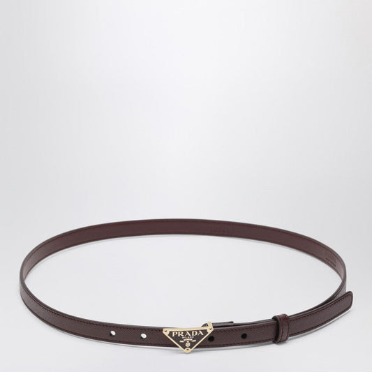 Prada Burgundy Saffiano Belt With Triangle Logo Women