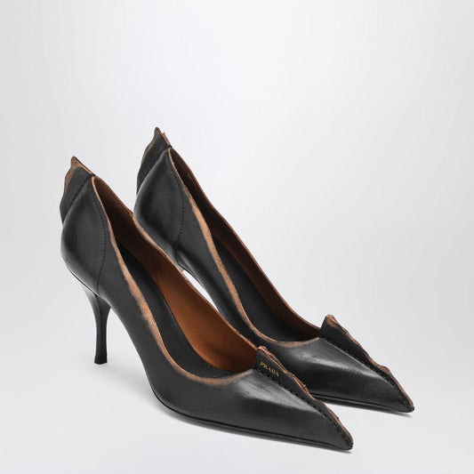 Prada Black/Tan Antique Leather Pumps Women