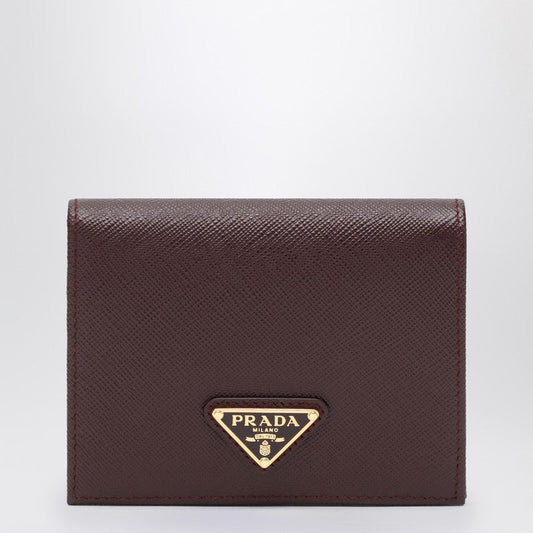 Prada Burgundy Saffiano Leather Small Wallet Women