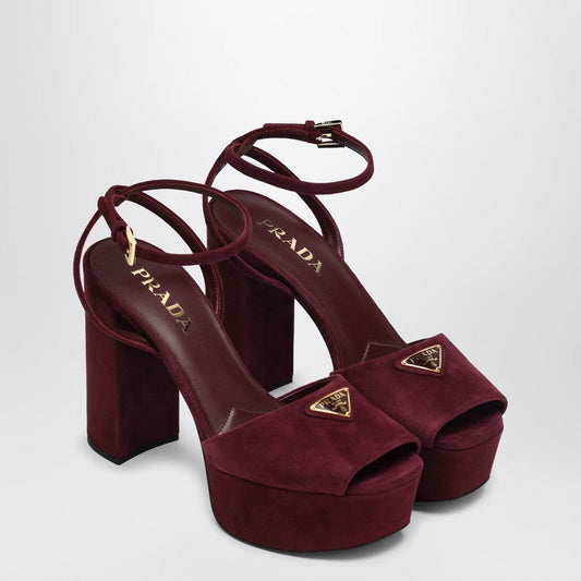 Prada Sandali Plateau In Suede Bordeaux Women