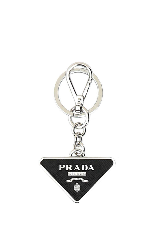 Prada Men Two-Tone Leather And Metal Keychain