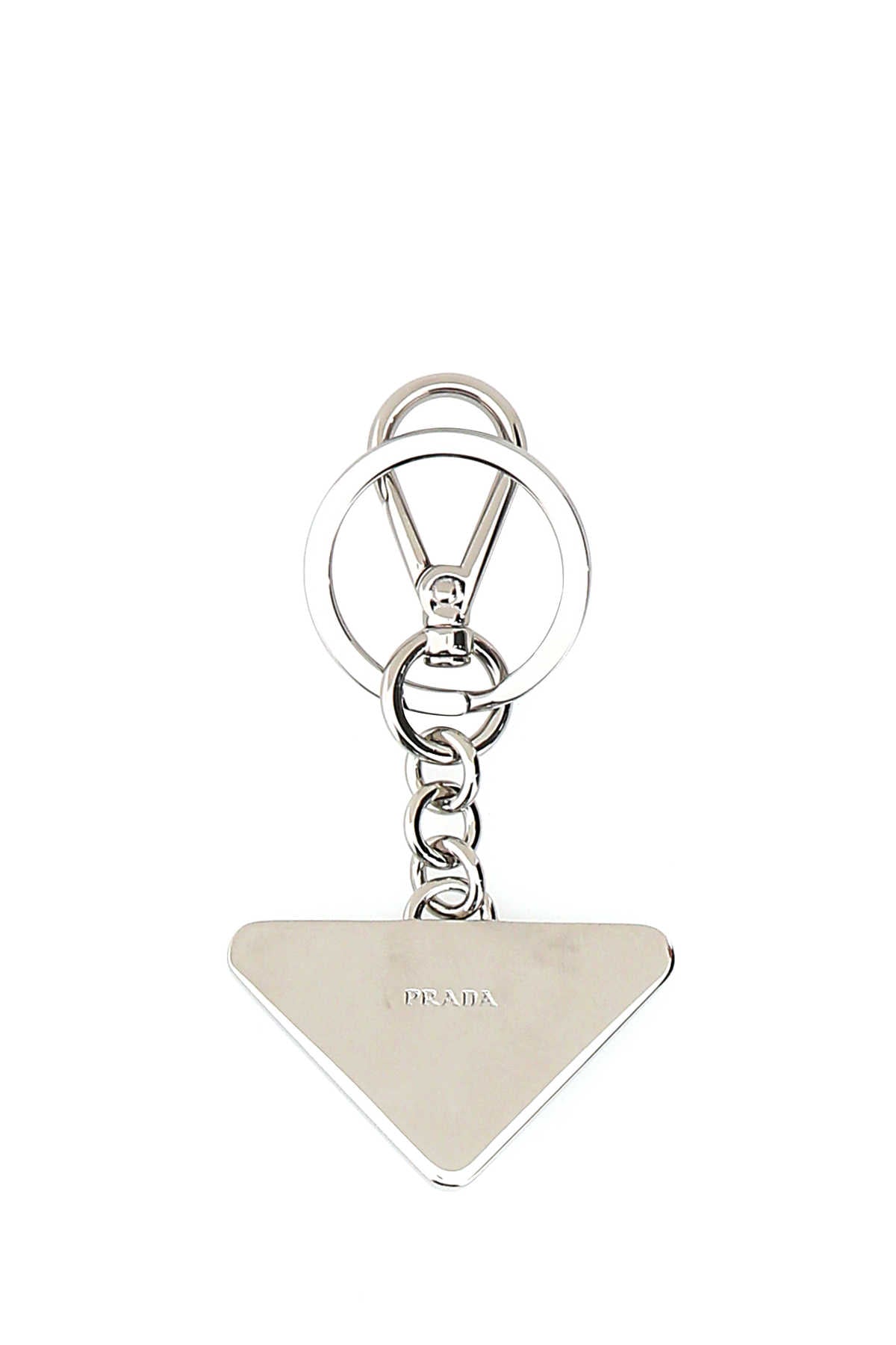 Prada Men Two-Tone Leather And Metal Keychain