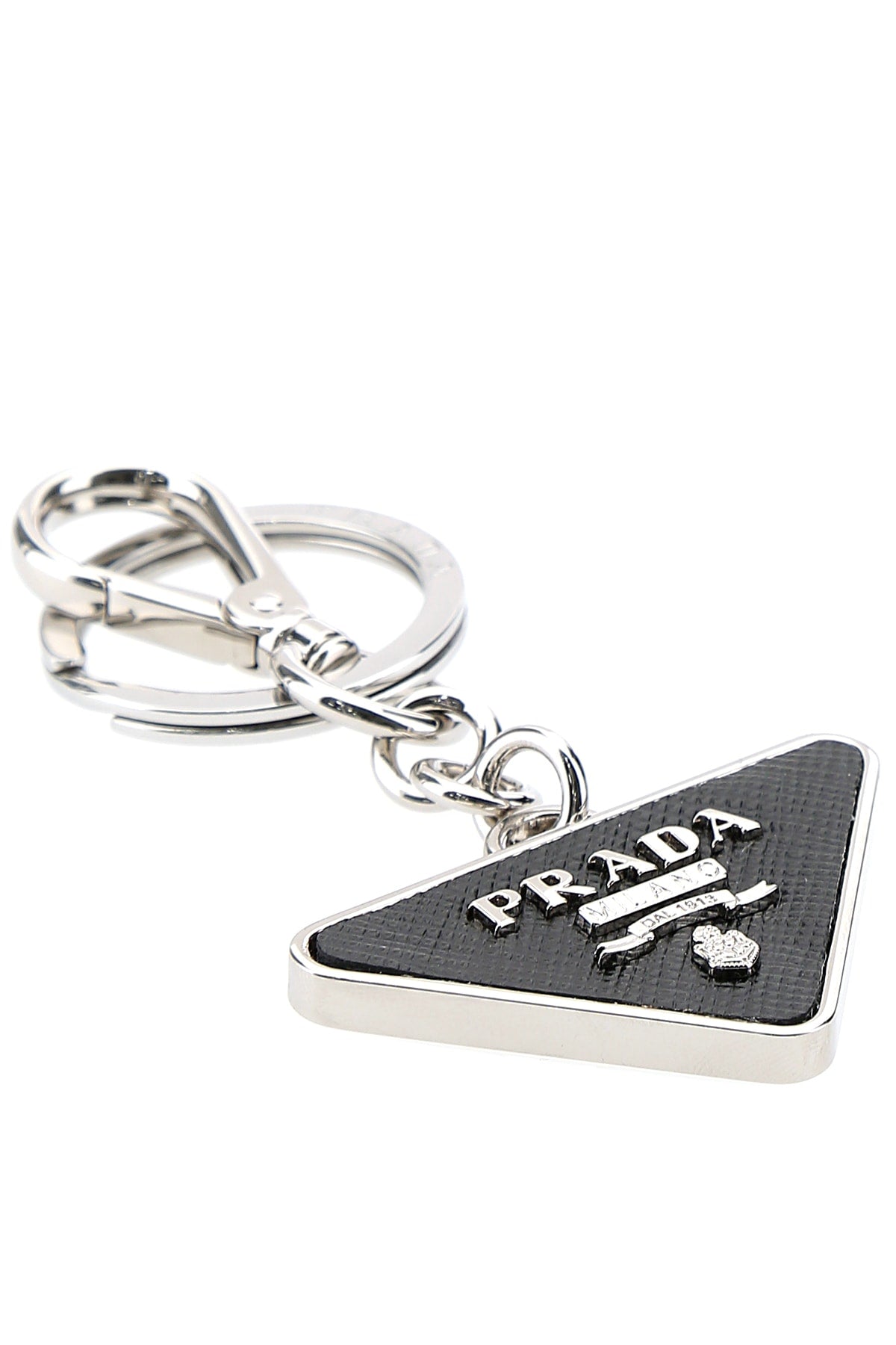 Prada Men Two-Tone Leather And Metal Keychain