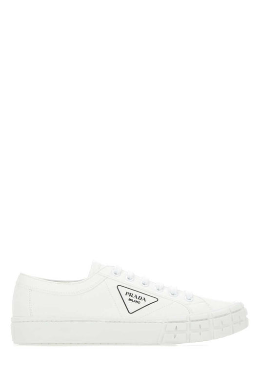 Prada Men White Gabardine Wheel Sneakers