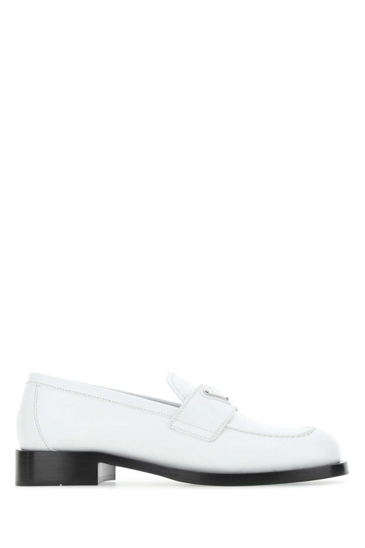 Prada Women White Leather Loafers