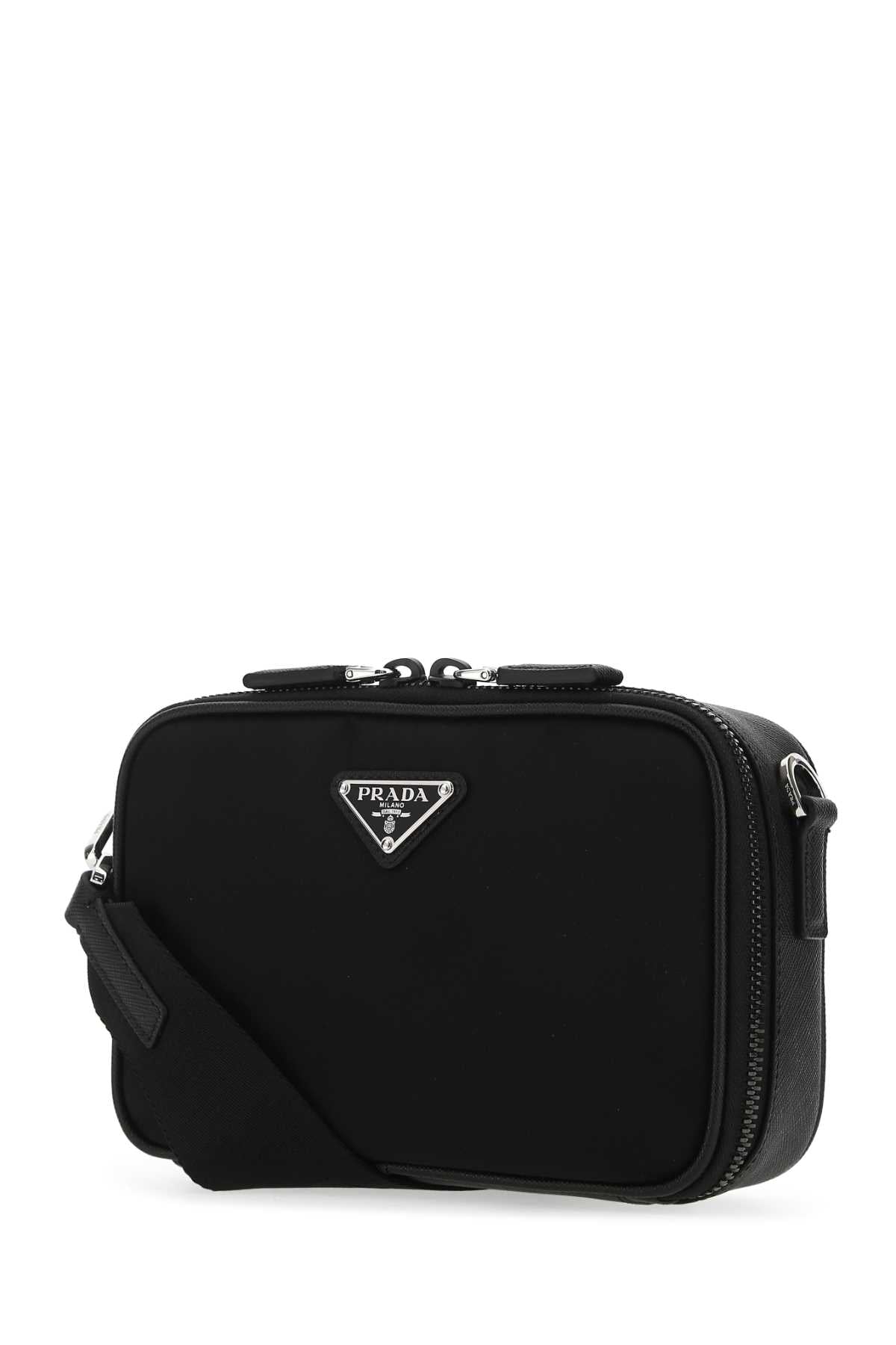 Prada Men Black Leather And Nylon Crossbody Bag