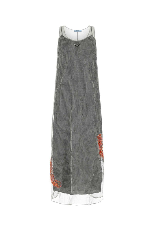 Prada Women Silver Mesh Long Dress