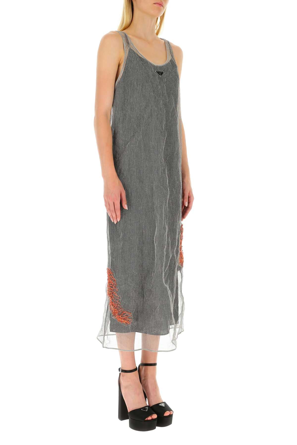 Prada Women Silver Mesh Long Dress