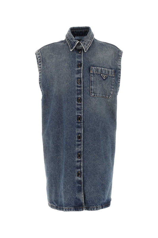 Prada Women Denim Sleeveless Shirt