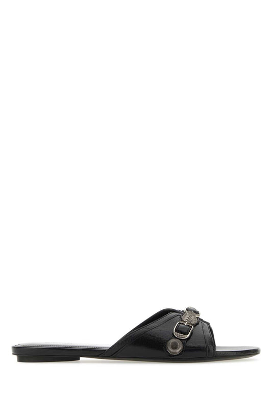 Balenciaga Women Black Leather Slippers