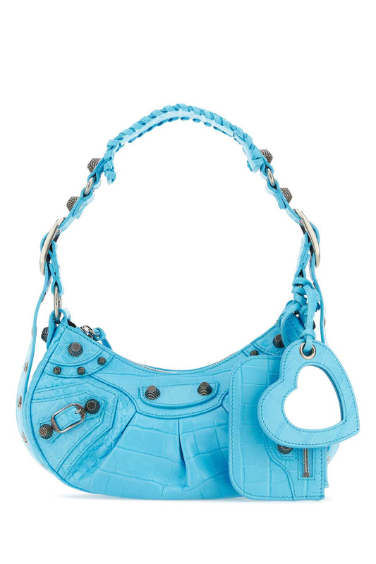 Balenciaga Women Light Blue Leather Le Cagole Xs Shoulder Bag