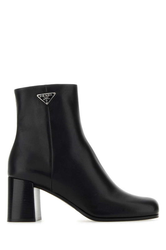 Prada Women Black Leather Ankle Boots