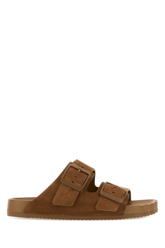 Balenciaga Women Camel Suede Sunday Slippers