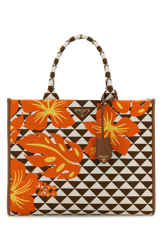 Prada Women Embroidered Fabric Large Symbole Shopping Bag