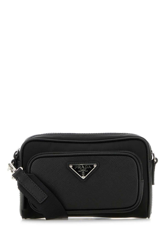 Prada Men Black Re-Nylon And Leather Crossbody Bag