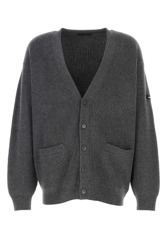 Balenciaga Men Dark Grey Wool Cardigan