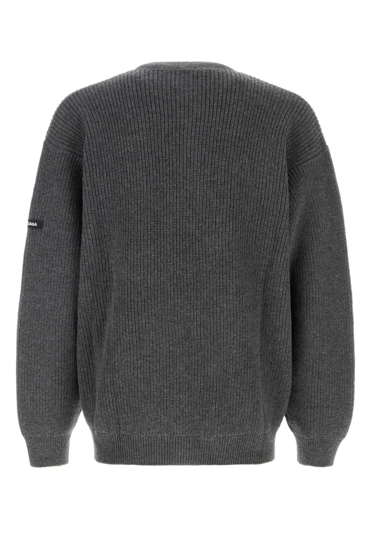 Balenciaga Men Dark Grey Wool Cardigan
