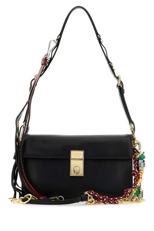 Prada Women Black Leather Small Prada Soft Sound Shoulder Bag