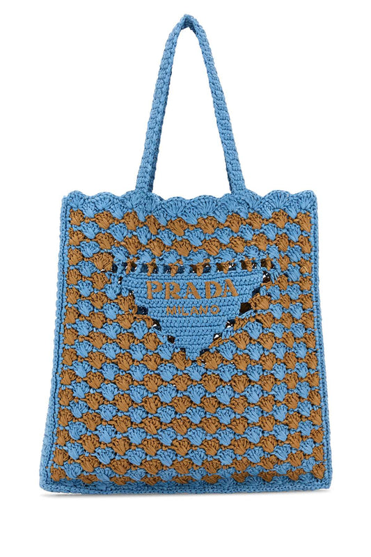 Prada Women Two-Tone Raffia Shopping Bag