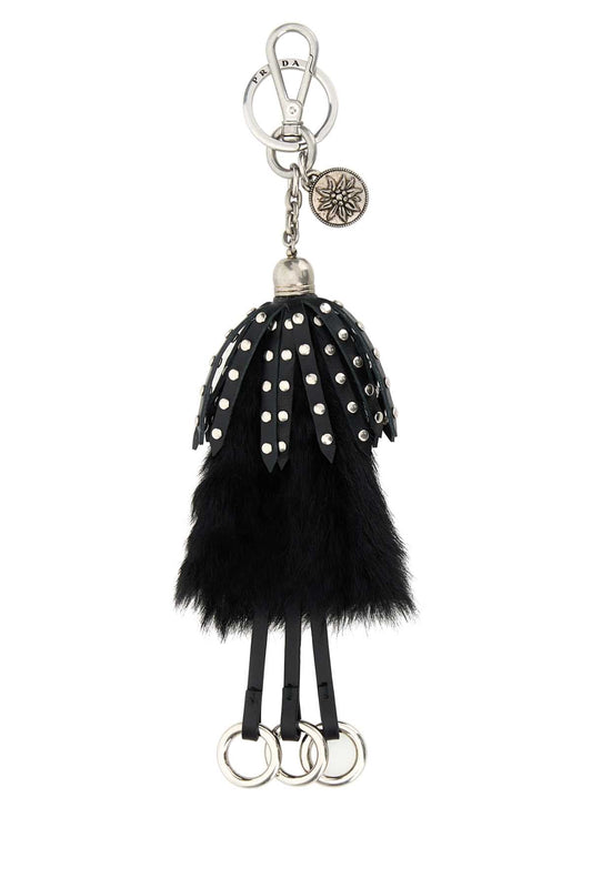 Prada Women Black Calf Hair And Leather Keyring